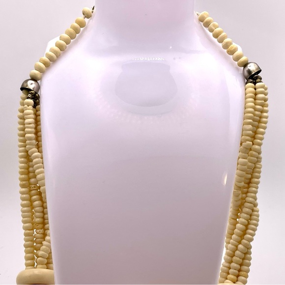 Carved  multi strand bone beaded necklace pendant 131 grams. - Picture 2 of 6